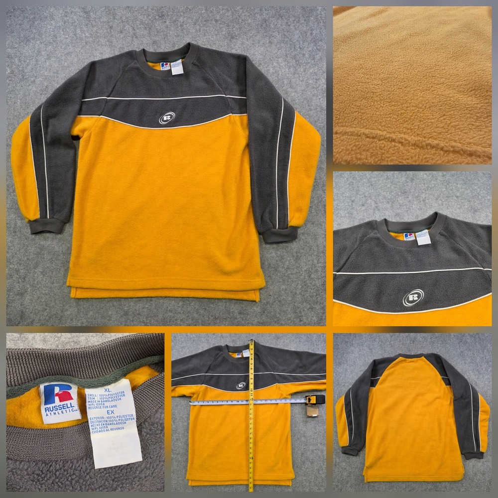 VTG 90s Russell Athletic Sweatshirt Mens XL Yellow Fleece Colorblock Pullover